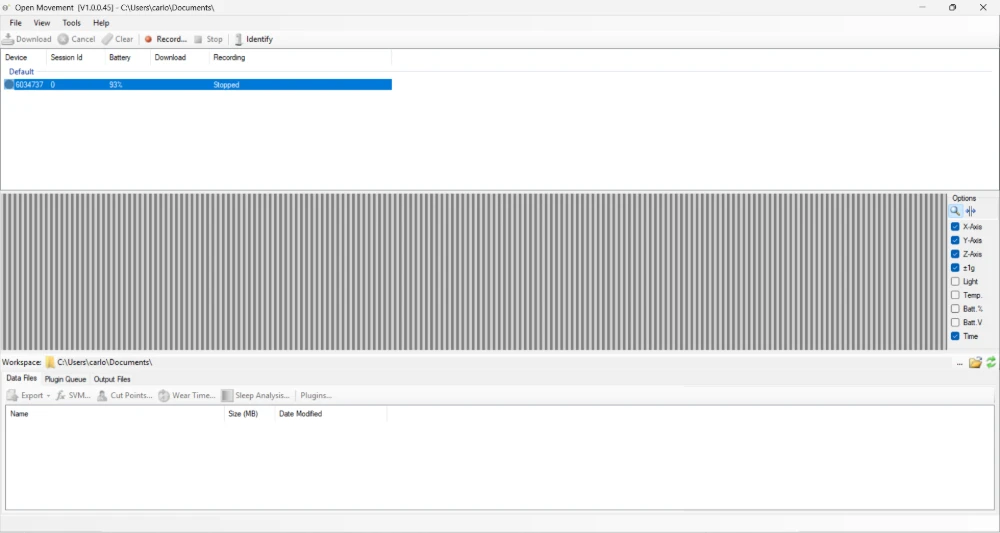 OMGui device list with one sensor