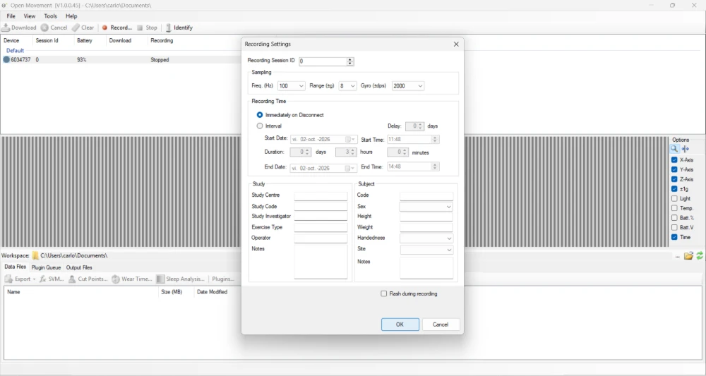 Recording Settings with Immediately on Disconnect